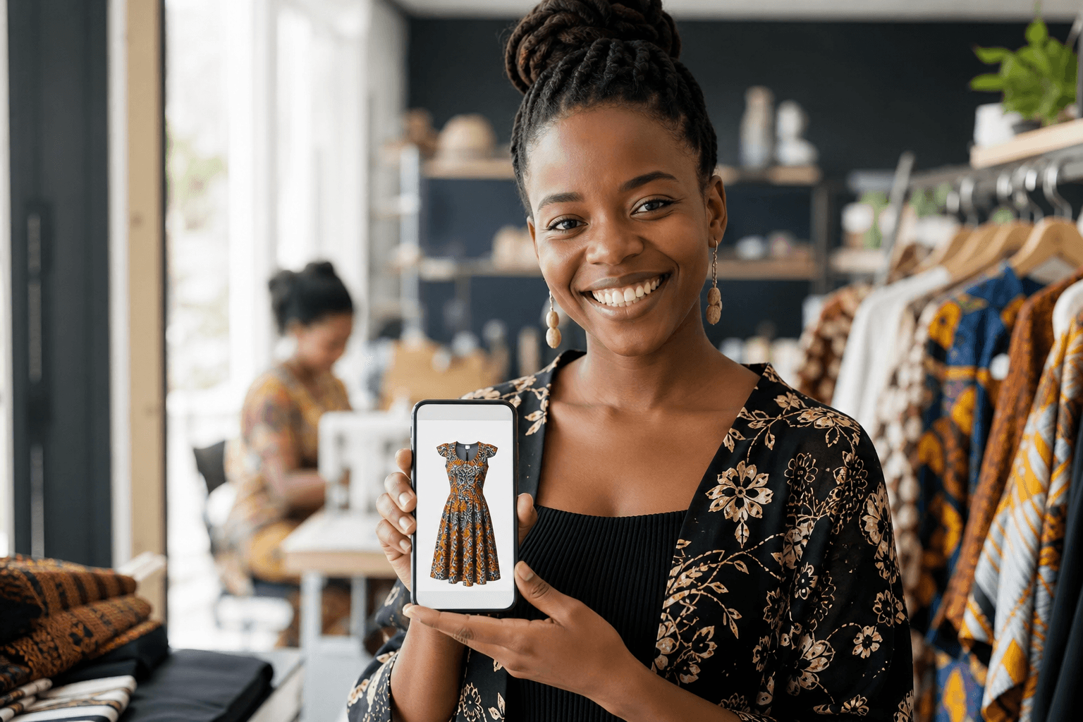 Merchant managing their Mosi365 store on a phone